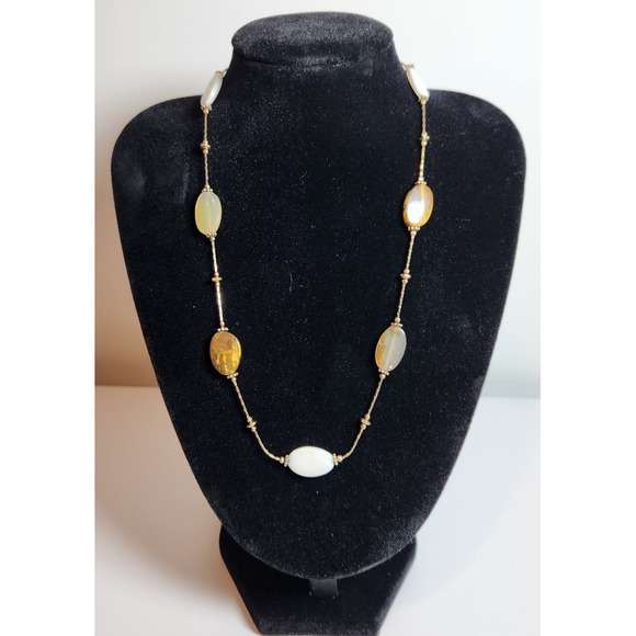 Monet Tiger Eye, MOP & Quartz Ovals on Gold Tone Chain‎ Necklace 7.5" - Picture 1 of 5